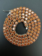 Real Orange MOISSANITE 5mm Tennis Chain Silver Iced Necklace