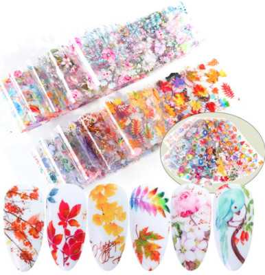 10pcs  Maple Leaf Flower Nail Art Film Foil Transfer Decals Manicure DIY 19132