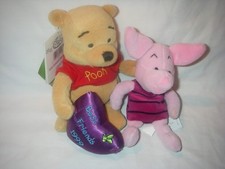 DISNEY STORE POOH FRIENDSHIP MINI BEAN BAG SET PIGLET HEART BEST FRIEND 1999