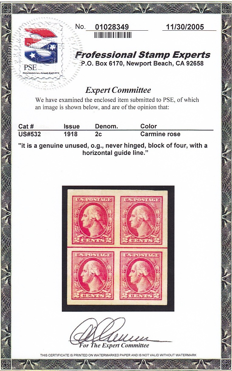 532 Line block Superb OG w/ PSE cert never hinged nice color cv $ ! see ...