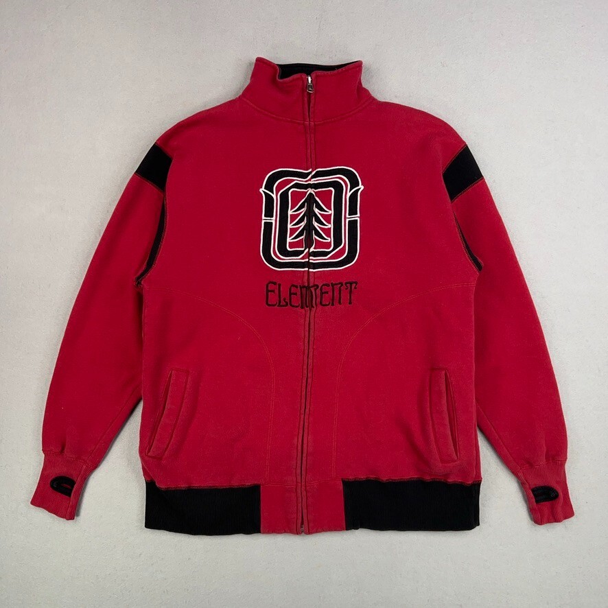 Element Jacket Mens Medium Red Full Zip Sweater Thumb Hole Skate Grunge Y2K