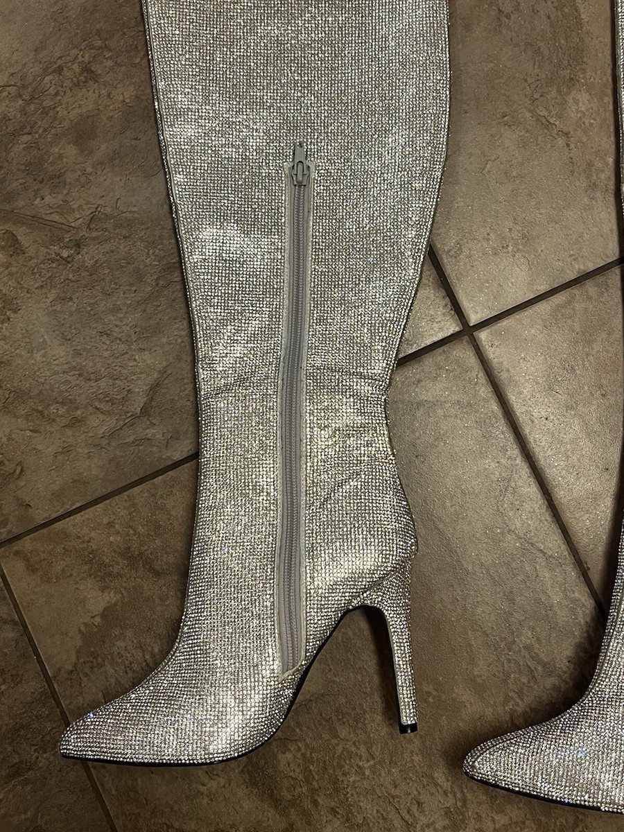 DOLLSKILL POSTERGRL ブーツ Dolls Kill X Poster Grl Thigh High Silver Sparkle Boots Size 6M | eBay