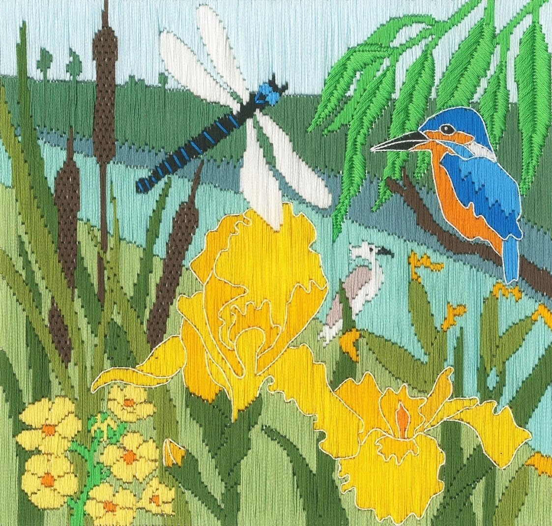 Bothy Threads Long Stitch Kit - Riverside Rushes - Dragonfly and Kingfisher