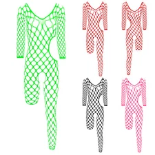 Women's Mesh Bodysuit with Side Cutouts Irregular Legs Edgy Open Crotch Jumpsuit