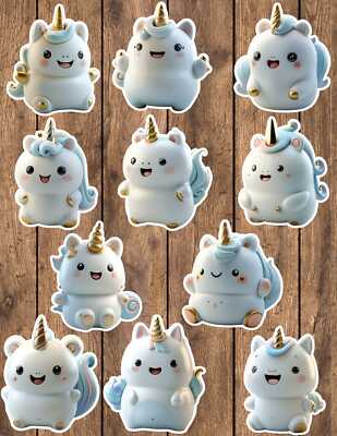 Cute Chubby Unicorn Die Cut Vinyl Stickers Set Notebook Laptop Waterbottle 