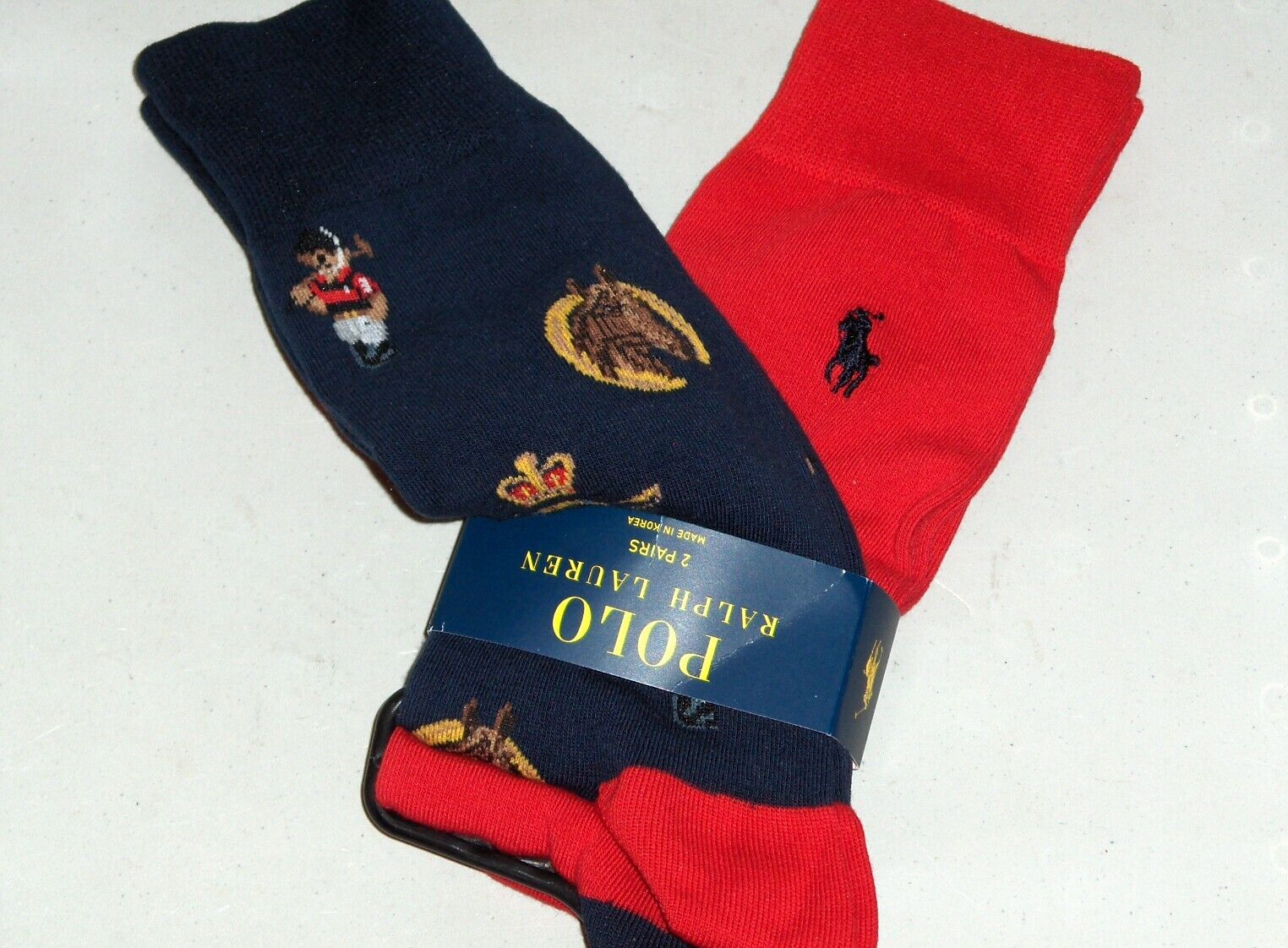 POLO RALPH LAUREN Calzini Uomo Equitazione Giocatore Cavallo Orso Pony NAVY ROSSO 2 Paia