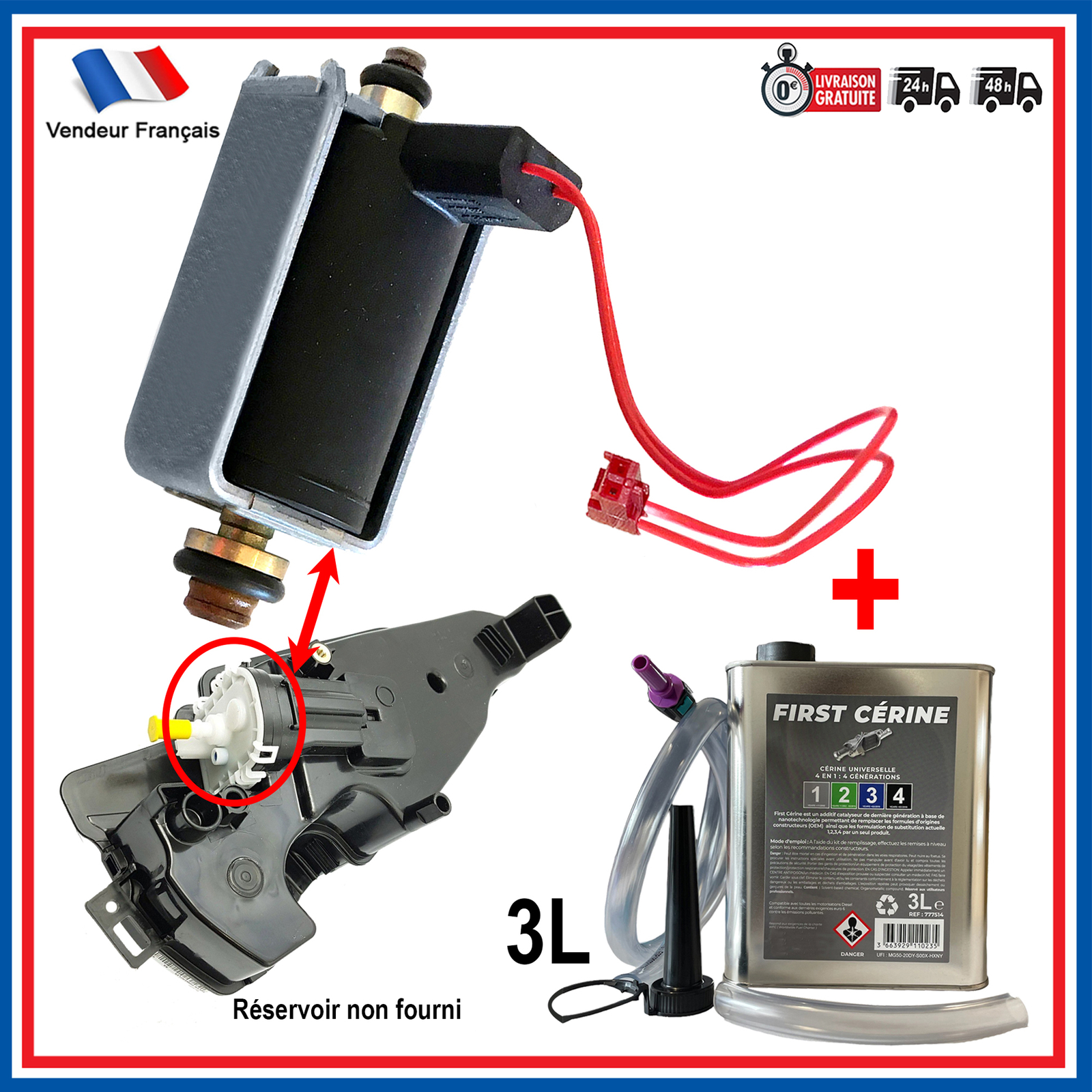Pompe injection urée avec bidon cérine 3L pour Peugeot Citroën 2.0 HDi FAP