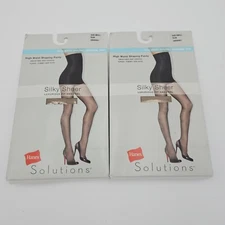 2- Beige Small Pantyhose Hanes Solutions High Waist Silky Sheer Control Top