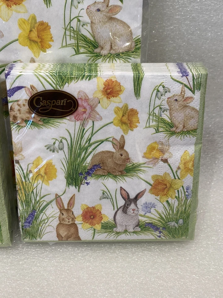 Juego de servilletas Caspari Spring Bunnies and Daffodils 3 capas fiesta de Pascua primavera/4 Foto 2 de 4