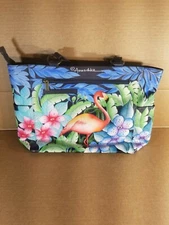 Anuschka Hand Painted Flamingo Fever Painted Leather Large Shoulder Tote