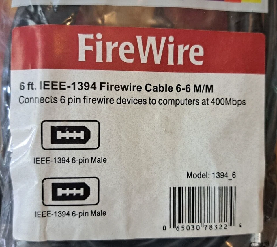 StarTech 6' Firewire Cable Black 6PIN 6PIN 6p 6ft FireWire 1394 6-Pin Male X2 - Image 2 of 4