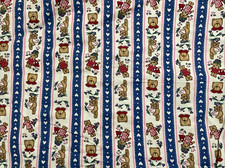 Vtg Cotton Fabric White Teddy Bears Hearts Aleenes Cinnamon Street Stripes 9 Yds