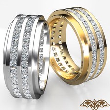 Princess Diamond 2 Row Eternity Wedding Band Men's 9mm Ring White Gold 4Ctw