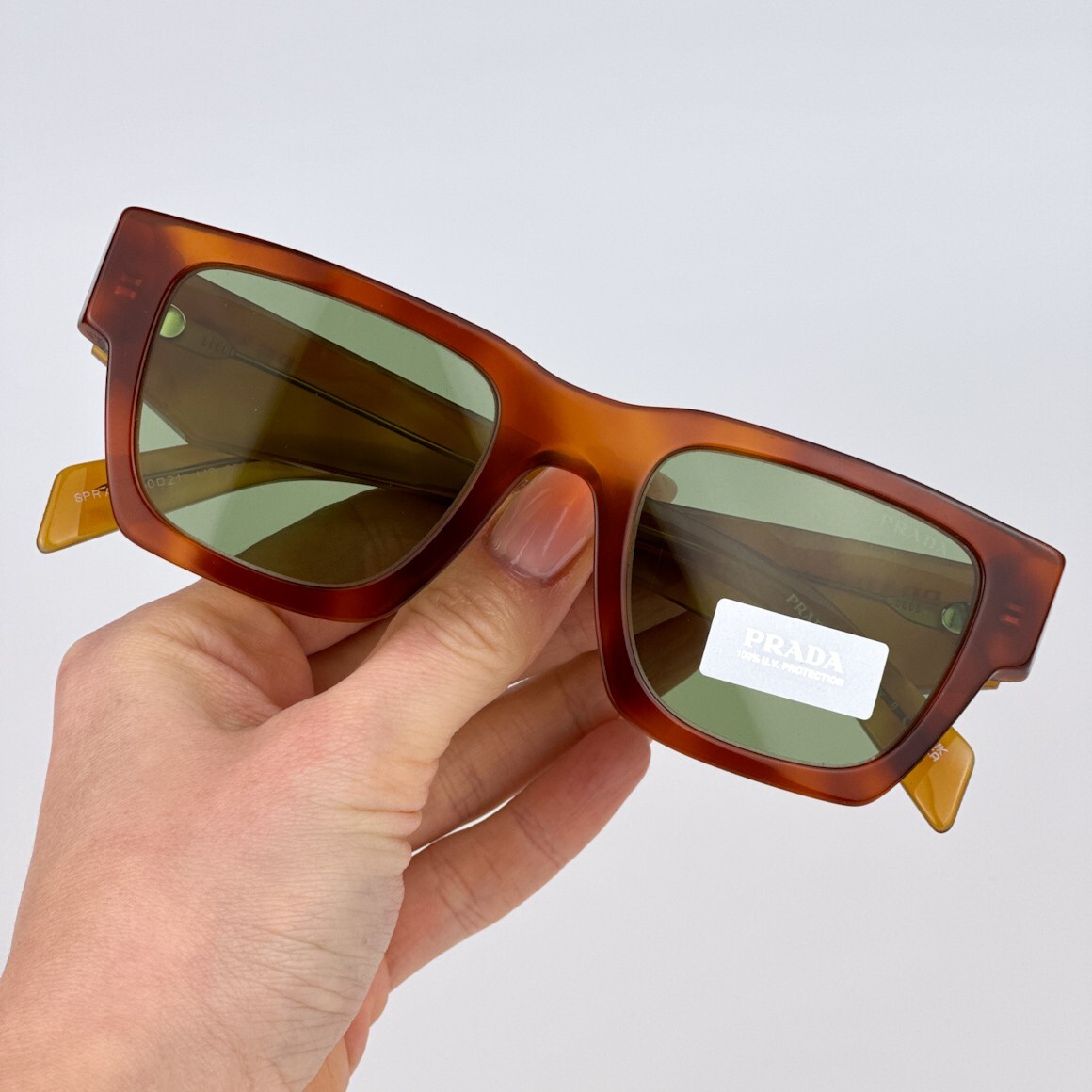 Prada Women Sunglasses Cognac Tortoise Green Square PRA06S  display picture 1
