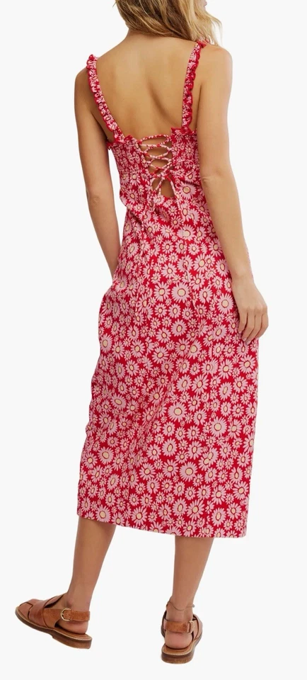 Платье Free People Lucinda Midi помидорное красное ромашковое размер XS никогда не носилось - Изображение 2 из 4