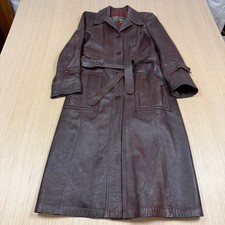 Vintage 70s Leather Trench Coat Evans Wine Burgundy Leisure Mod Disco S Trench