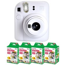 FUJIFILM INSTAX MINI 12 Instant Film Camera Clay White and 4x Mini Instax Film