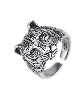 Sterling Silber 925 Tigerkopf offen Ring Unisex mutig Tier Statement Schmuck
