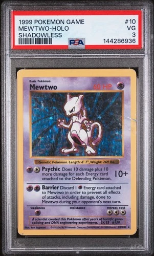 1999 POKEMON BASE SET SHADOWLESS #10 MEWTWO-HOLO PSA 3