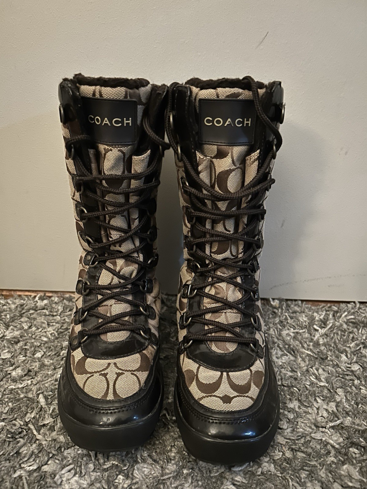 Coach Peggy Signature Winter Boots | Women’s 6.5B | Lace-Up Snow Boots