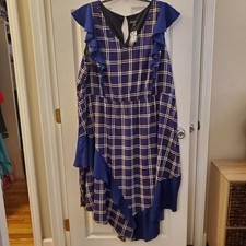 Lane Bryant sz 28 blue plaid maxi dress NWT studs soft grunge unique bold