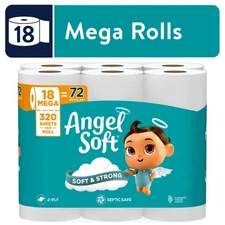 Angel Soft 2-Ply Toilet Paper, 18 Mega Rolls