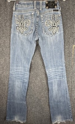 Miss Me Womens Size 27 (32L) JP5109 Boot Fleur De Lis Distressed Bejeweled