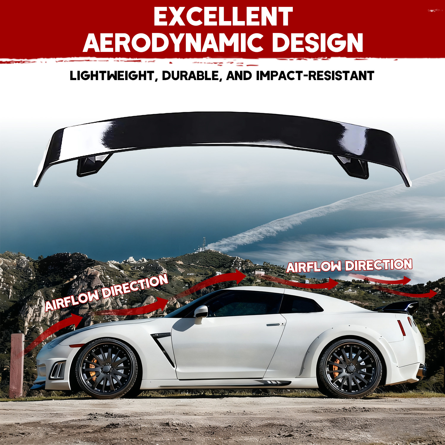 Gloss Black Rear Spoiler Wing Truck GT-Style For Audi R8 Coupe 20-24 ABS plastic