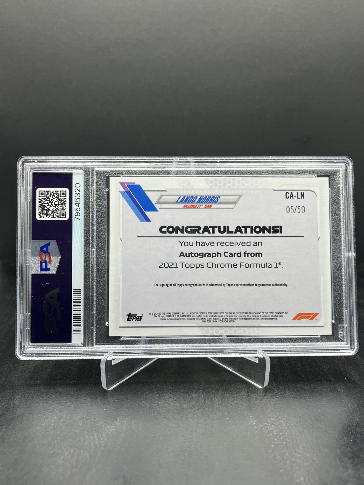 2021 Topps Chrome F1 Lando Norris Autograph Auto Gold Wave 05/50 PSA 9 #CA-LN view 2