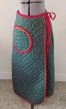 VTG 70s Retro Floral Quilted Maxi Wrap Skirt Flower Power Boho Hippie Lg Pocket