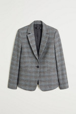 NWT MANGO MNG GRAY PLAID ONE BUTTON SUIT BLAZER SZ 36 US 4