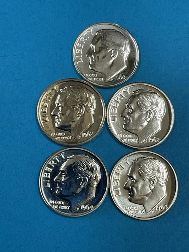 5-Coins 10c SILVER Roosevelt Dimes Proof 1960/1962 2x/ 1964 2x