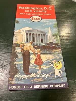 1961 Esso Washington DC Map Visitor Guide Vintage Humble Oil Road Map 