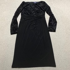 NWT Chaps Womens sz 6 Dress Black Sheath Floral Velvet Burnout Long Sleeve New