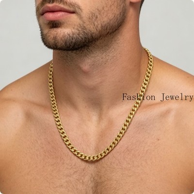 18K Solid Yellow Gold 10mm Curb Cuban Link Chain Necklace Bracelet 26'' Polished