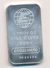 E ENGELHARD 1 TROY OUNCE .999 SILVER BAR VINTAGE