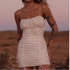 Princess Polly Ivy Hollow Pink Floral Ruched Mini Dress Spaghetti Straps Size 6