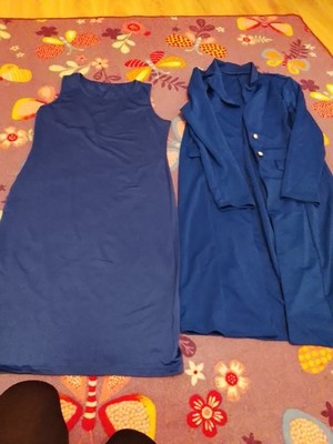 Nagelbeues Ungetragenes Damen Set Gr.L Dunkelblau Etuikleid Und Longblazer