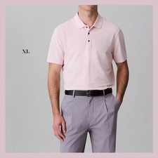 NWT - Calvin Klein Men s Pink Short Sleeve Stretch Jacquard Polo Shirt Sz XL 89