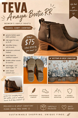 Teva Anaya Bootie RR Women s Brown Leather Ankle Bootie Zip Round Toe Sz 9
