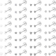 16 Pairs Tiny Cartilage Stud Earrings for Women Men Surgical Steel Flat Back ...