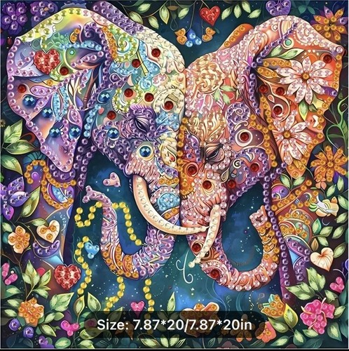 Lucky Elephants in a Partial Drill Diamond Painting Craft Kit-Size 7.87x7.87”