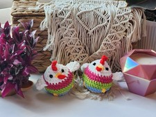 Handmade Crocheted Mini Multicolor, White Rooster Plushie, Desk Buddy Toy 3in