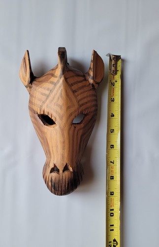 Masque mural à suspendre en bois de zèbre sculpté à la main - Photo 8/8
