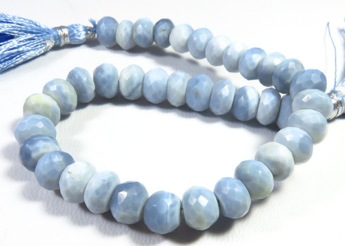 Natural Blue Opal Faceted Rondelle Gemstone Beads 8-9 mm 85 Cts 8"Strand LC-1210 - Picture 2 of 12