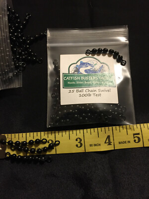BLACK BALL CHAIN SWIVELS 25pk 100lb TEST! RID YOURSELF OF ANNOYING LINE TWIST 