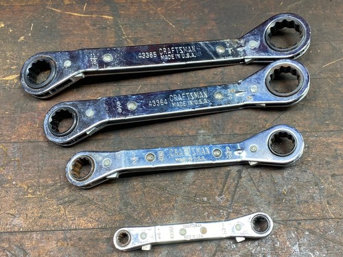 Vintage Craftsman 4pc SAE Offset Box End Ratcheting Wrench Set Made USA - 第 1/11 張圖片