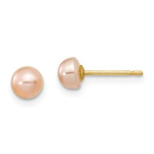 4-5mm 14k Gold 4-5mm Pink Freshwater Cultured Button Pearl Stud Post Earrings