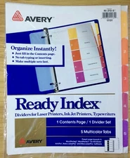 Avery Ready Index Dividers, Organizer, RI-213-5 Numbered 1-5 Multi Color Tabs