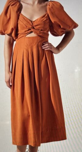 ASTR the label Serilda Puff Sleeve MIDI Dress Color Apricot Size M Retail $158